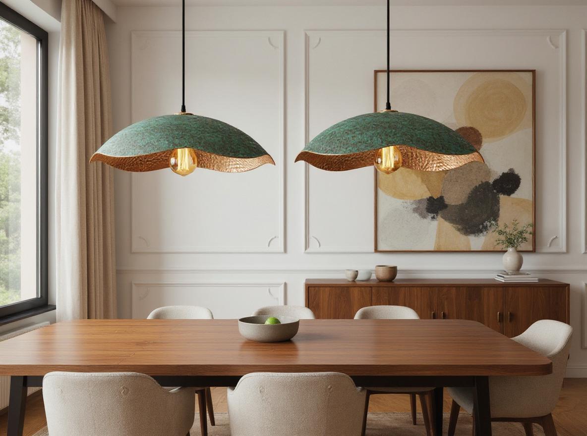 Handcrafted Green Patina Copper Pendant Light - Moroccan Wavy Dome Lamp