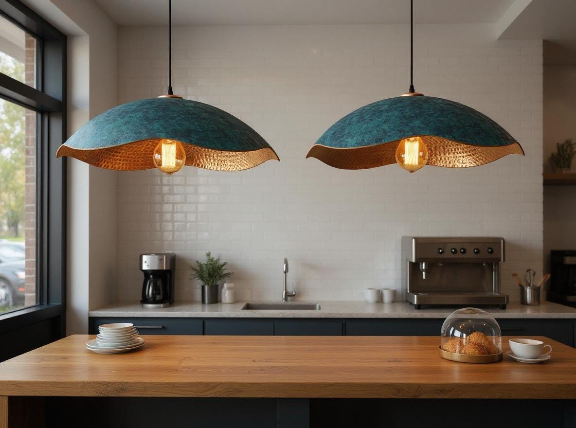 Handmade Blue Patina Copper Pendant Light – Moroccan Rustic Lighting