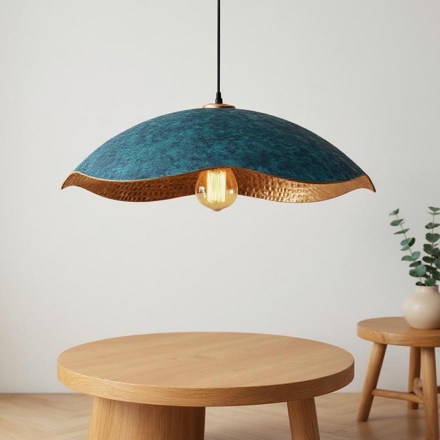 Handmade Blue Patina Copper Pendant Light – Moroccan Rustic Lighting