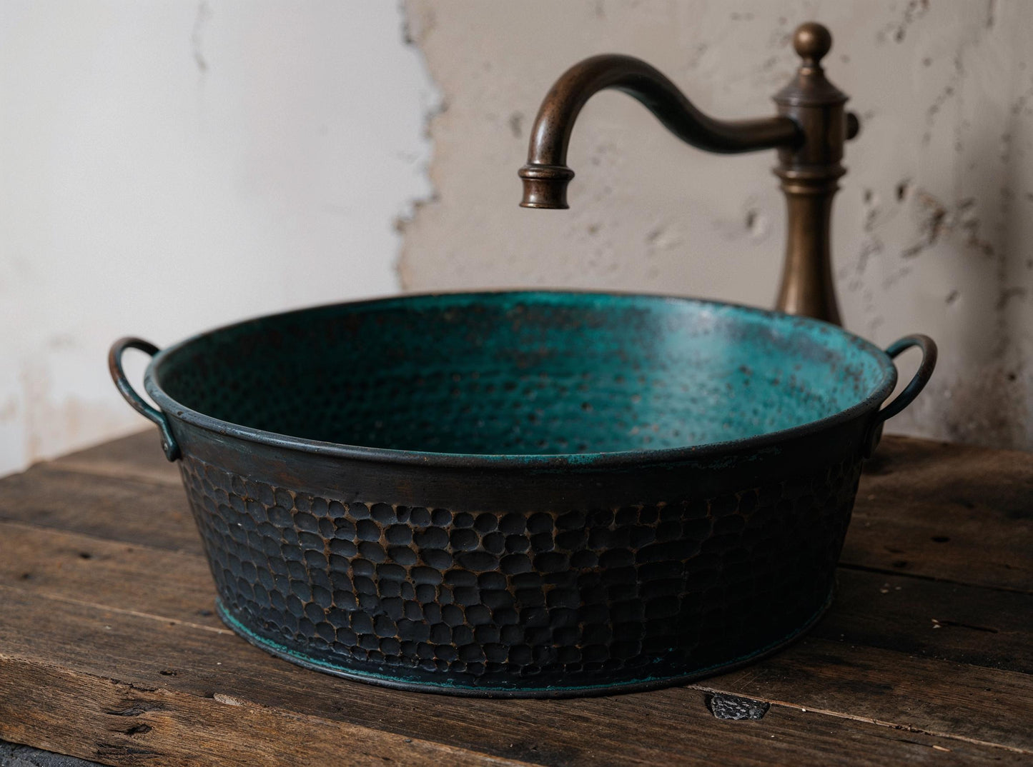 Handmade Blue Patina Copper Sink: Moroccan Hammered Vessel Basin