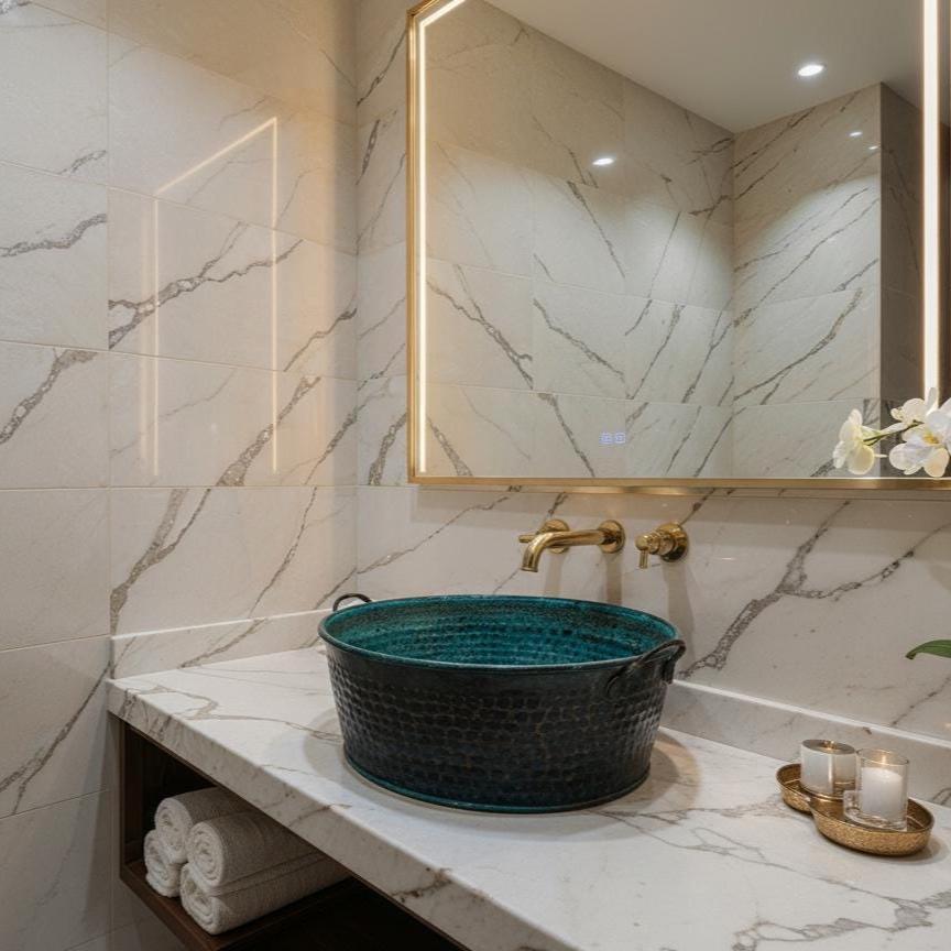 Handmade Blue Patina Copper Sink: Moroccan Hammered Vessel Basin