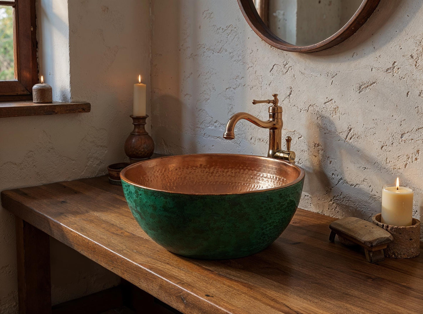 Handmade Green Patina Copper Sink: Moroccan Hammered Vessel Basin