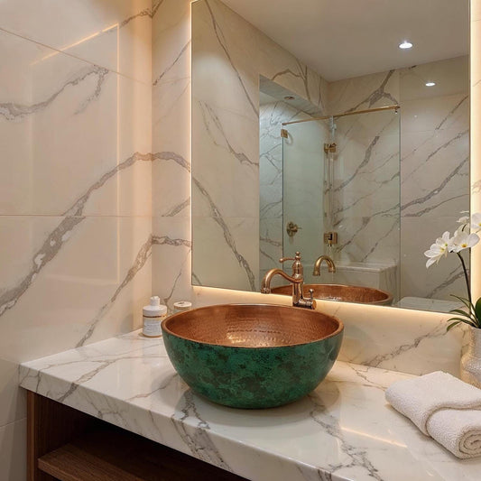 Handmade Green Patina Copper Sink: Moroccan Hammered Vessel Basin