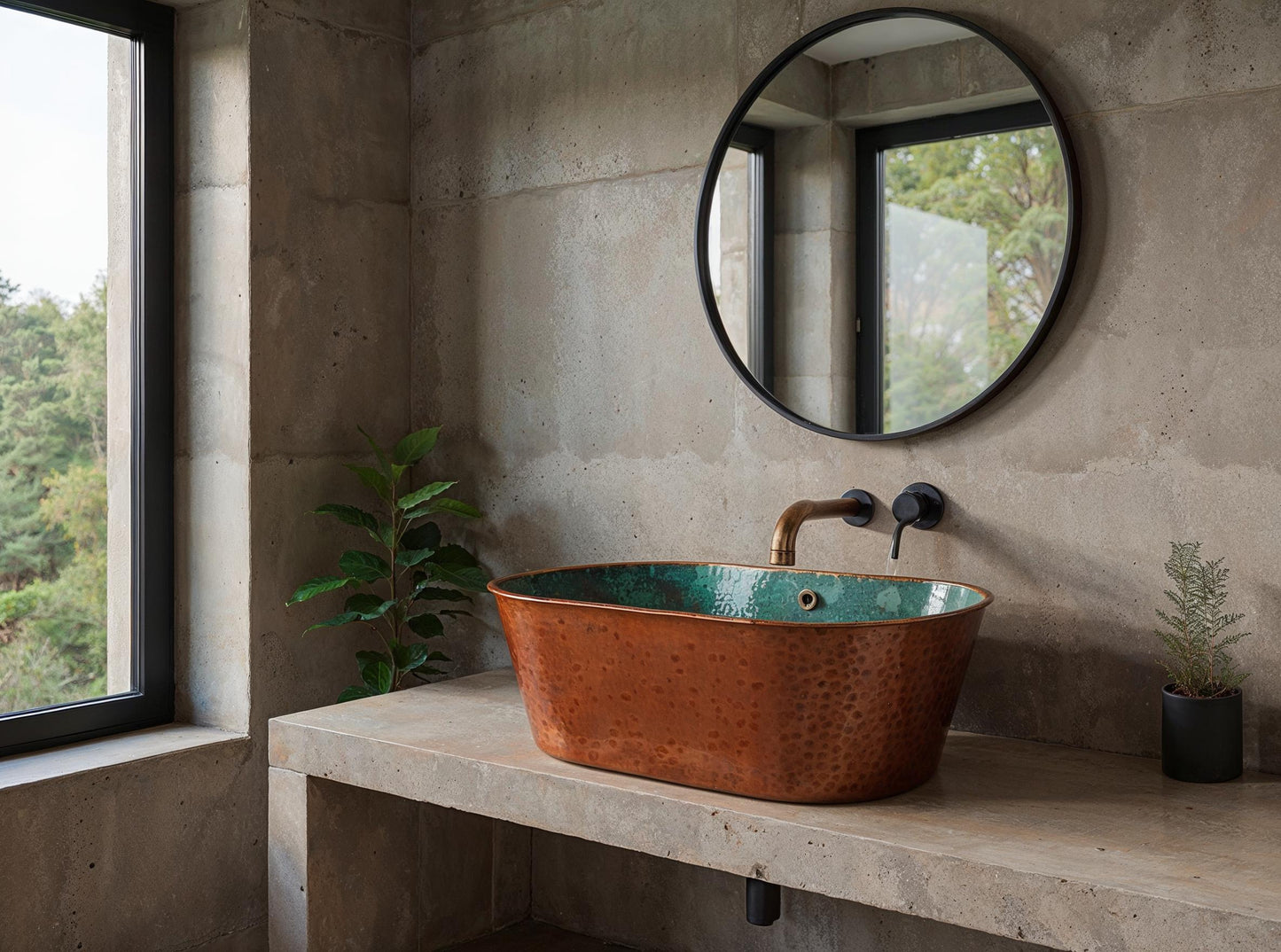 Handmade Hammered Copper Sink: Green Patina Vessel Basin