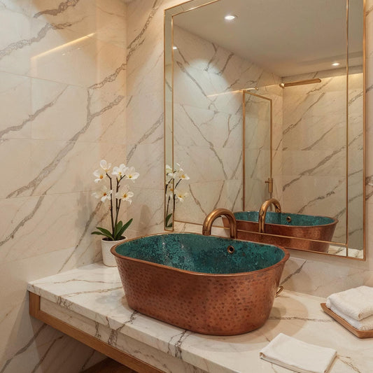 Handmade Hammered Copper Sink: Green Patina Vessel Basin