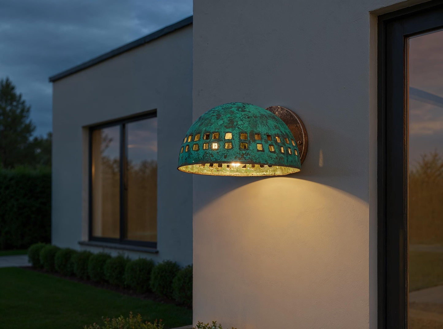 Handmade Moroccan Copper Wall Sconce – Turquoise Patina, Geometric Cutouts