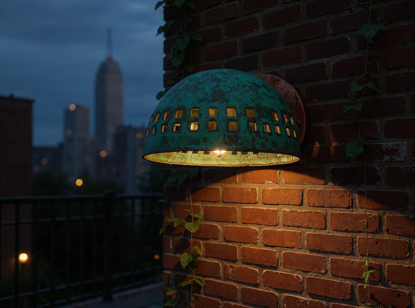 Handmade Moroccan Copper Wall Sconce – Turquoise Patina, Geometric Cutouts