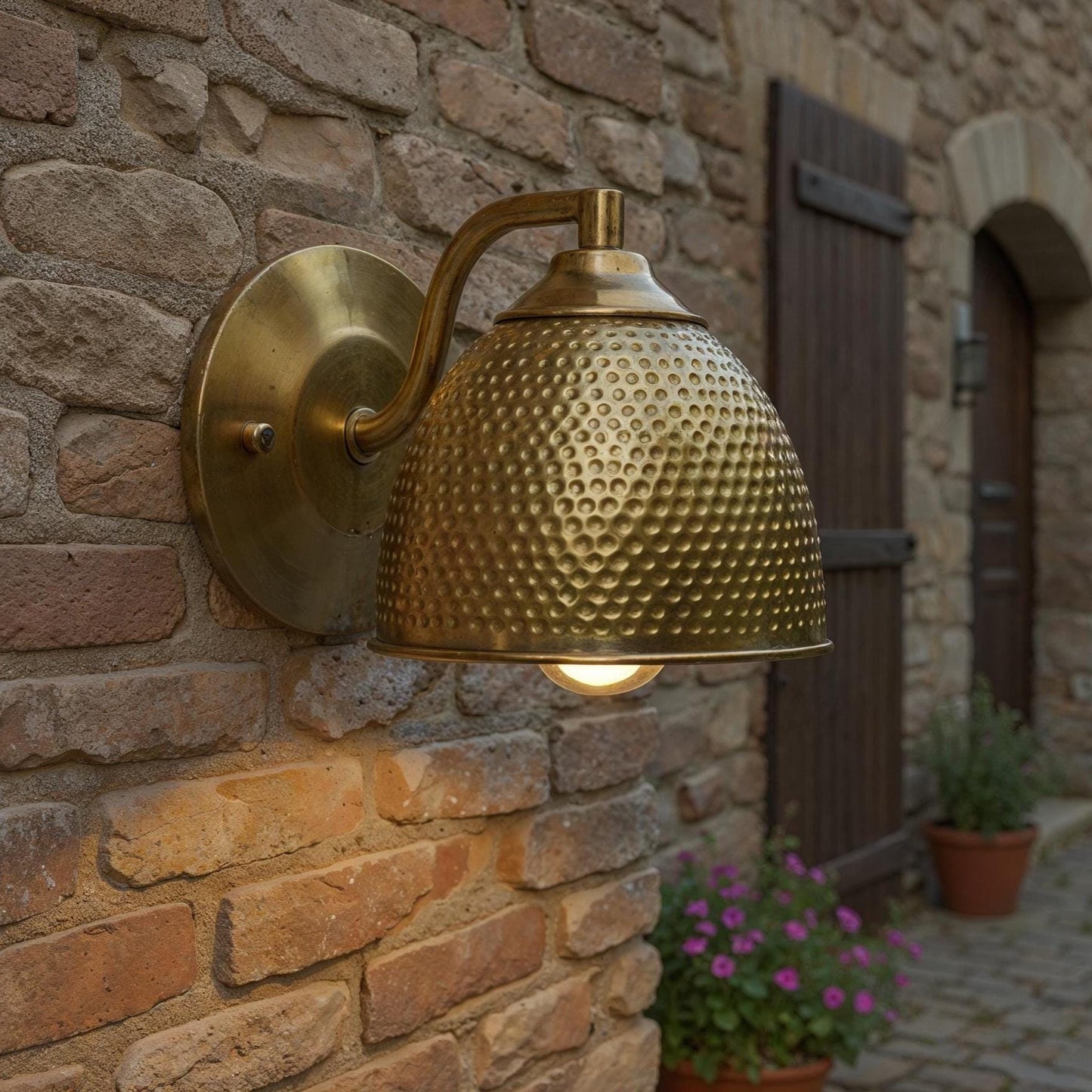 Handmade Hammered Brass Wall Sconce - Rustic Outdoor Lighting