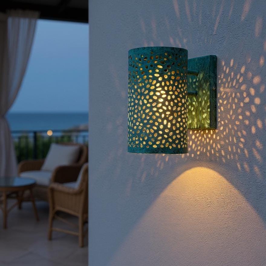 Handmade Patina Brass Wall Sconce: Moroccan Outdoor Lighting