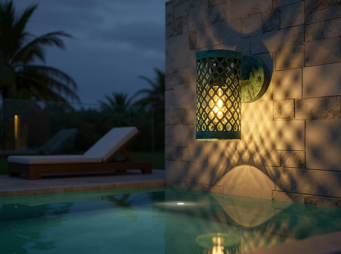 Handmade Moroccan Wall Sconce: Aged Green Patina Brass Light