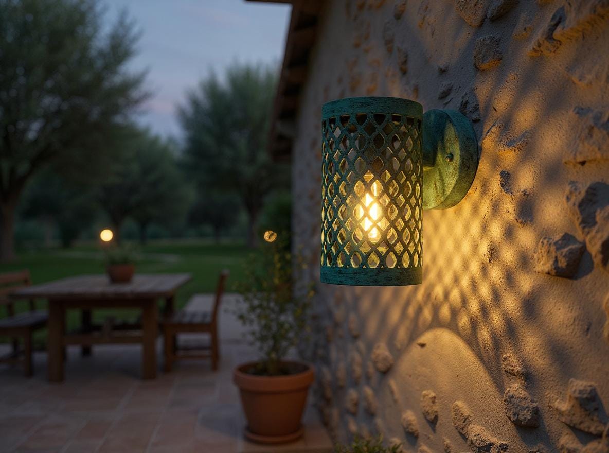 Handmade Moroccan Wall Sconce: Aged Green Patina Brass Light