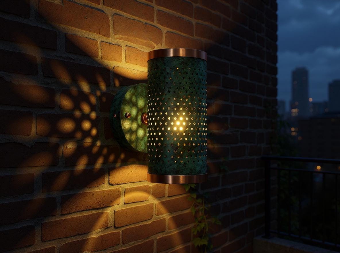 Handmade Patina Brass Wall Sconce: Moroccan Perforated Lamp