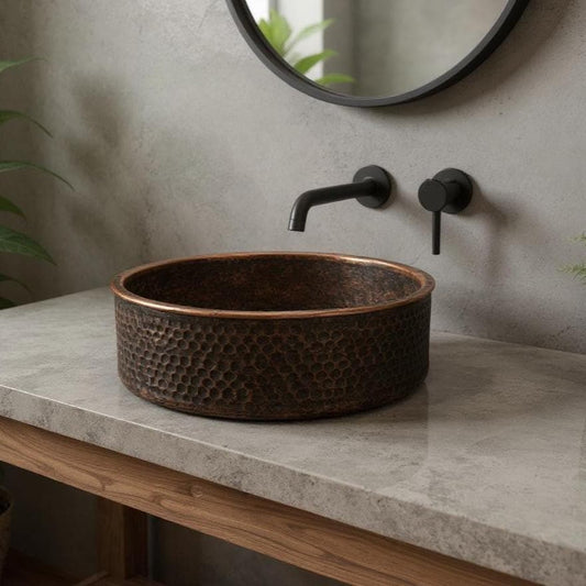 Hand Hammered Copper Sink: Moroccan Honeycomb Vessel Basin