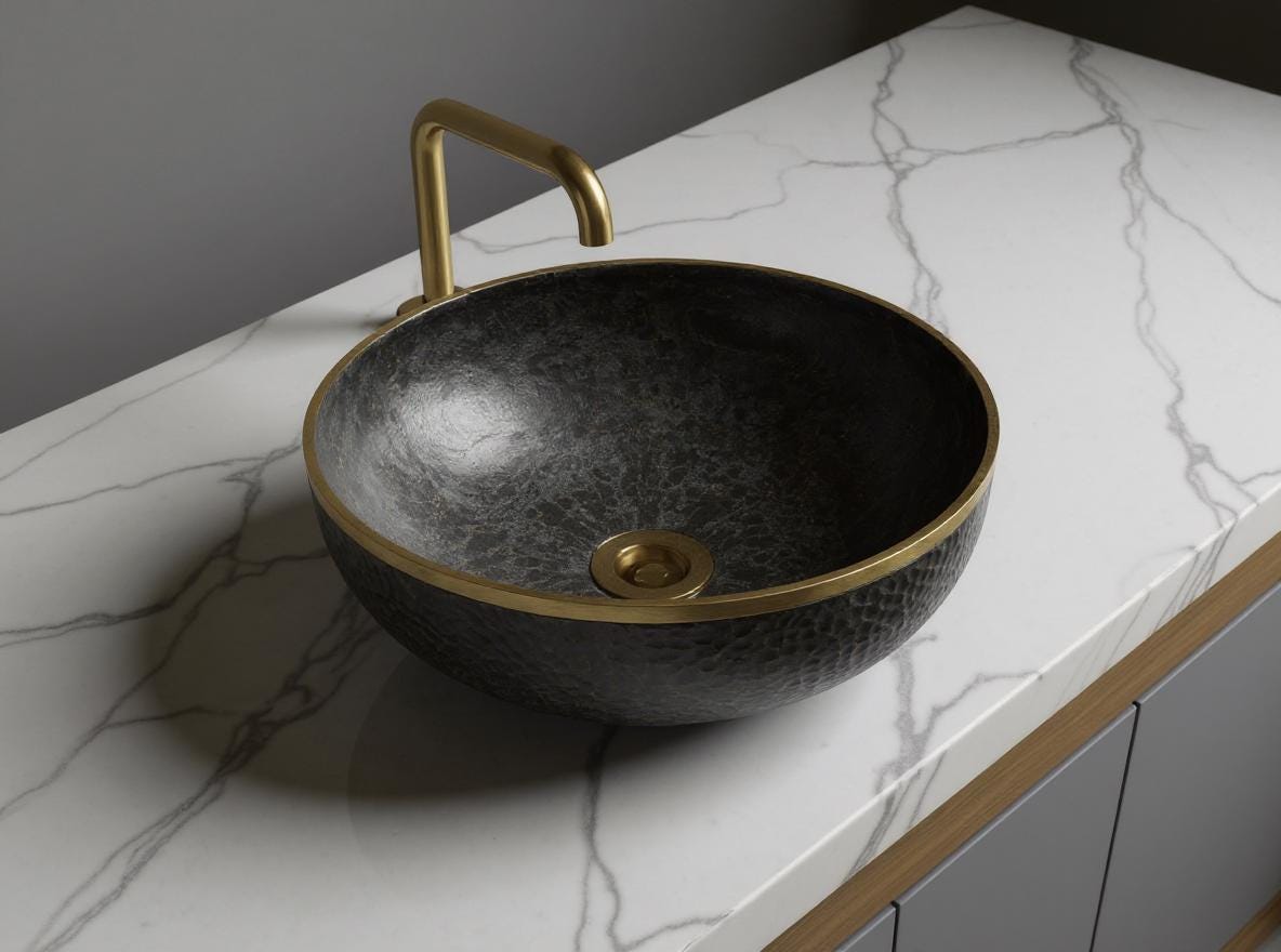 Handmade Black Patina Brass Sink: Hammered Moroccan Vessel Basin