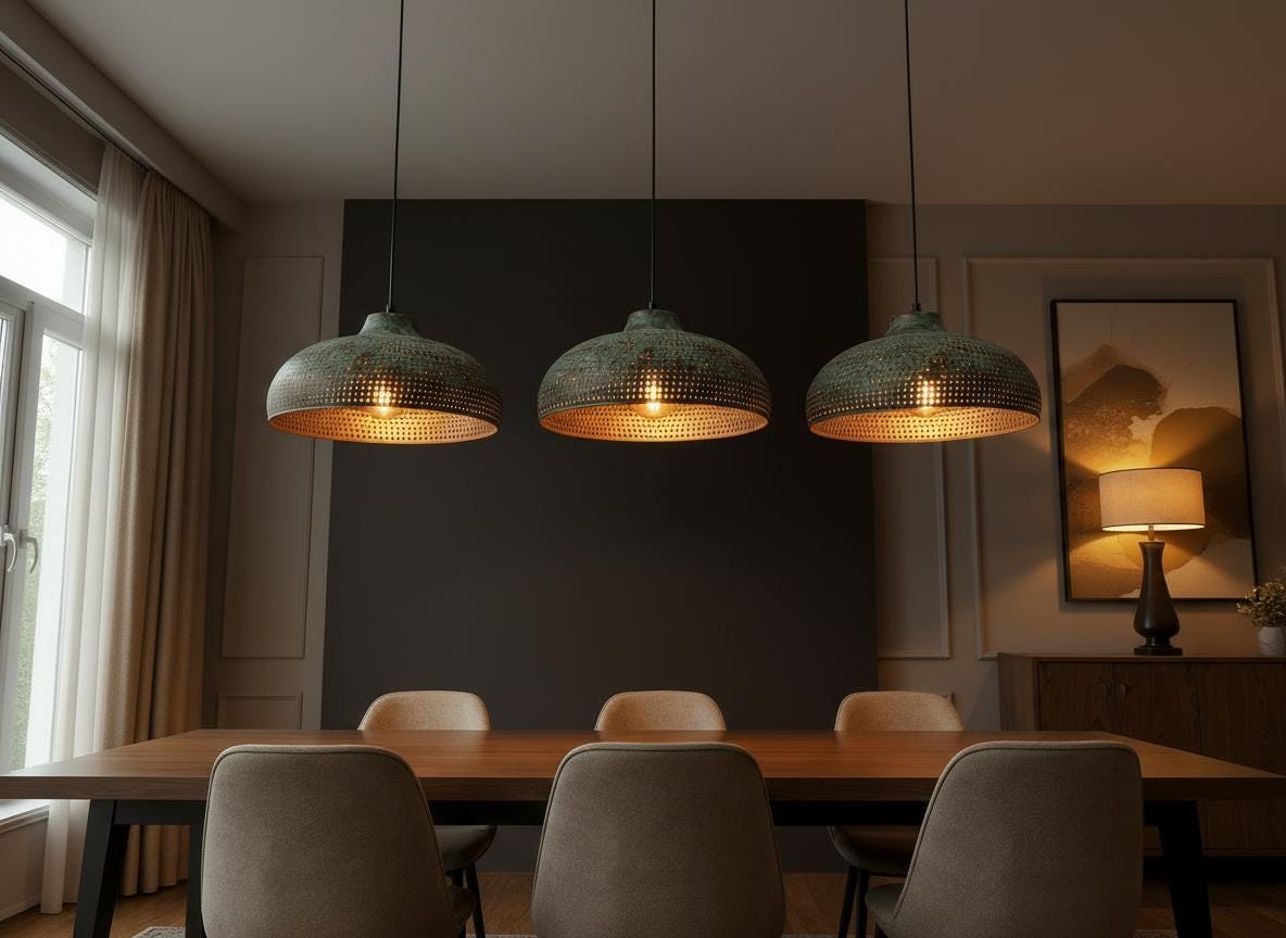 Handmade Green Patina Brass Pendant Light: Moroccan Boho Dome