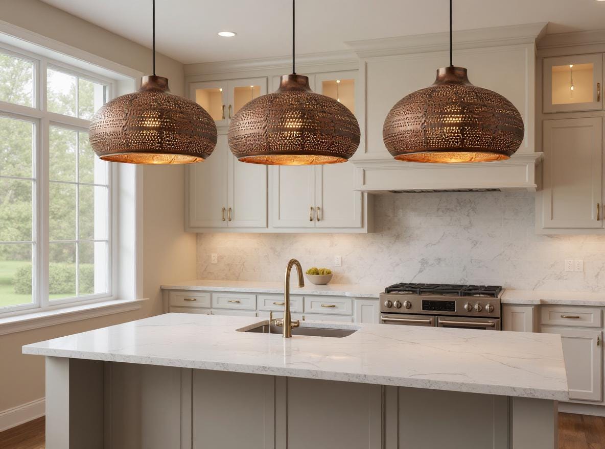 Handmade Brass Pendant Light – Hammered Dome Lamp in Brown Patina, Moroccan Ceiling Fixture for Living Room or Dining Area