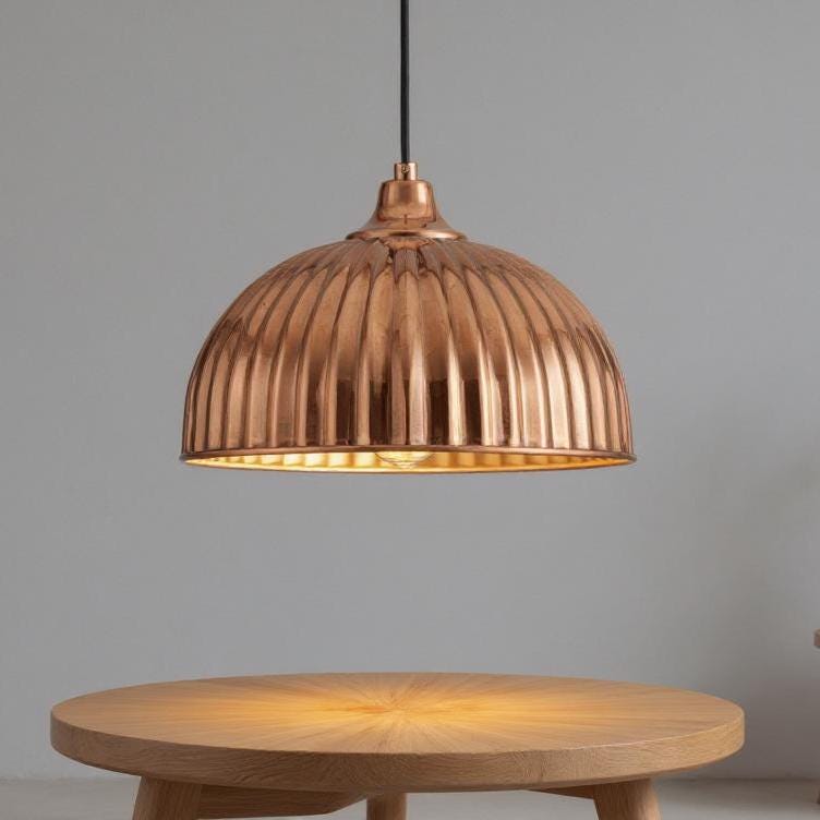 Handmade Ribbed Copper Pendant Light - Moroccan Brass Ceiling Lamp