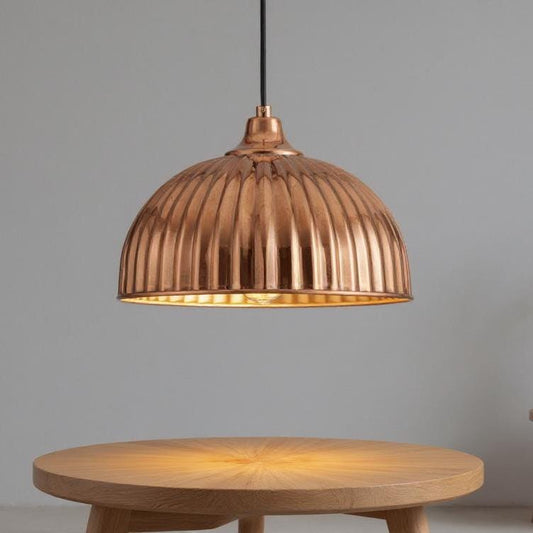 Handmade Ribbed Copper Pendant Light - Moroccan Brass Ceiling Lamp