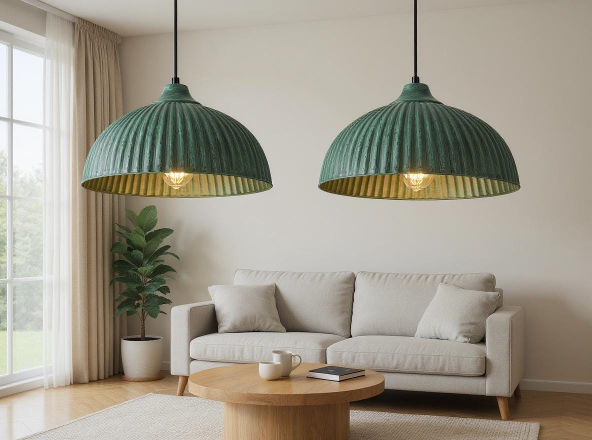 Handmade Green Patina Brass Pendant Light: Moroccan Dome Lamp