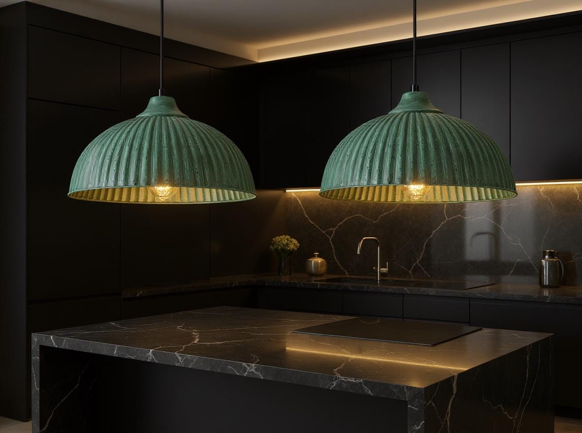 Handmade Green Patina Brass Pendant Light: Moroccan Dome Lamp