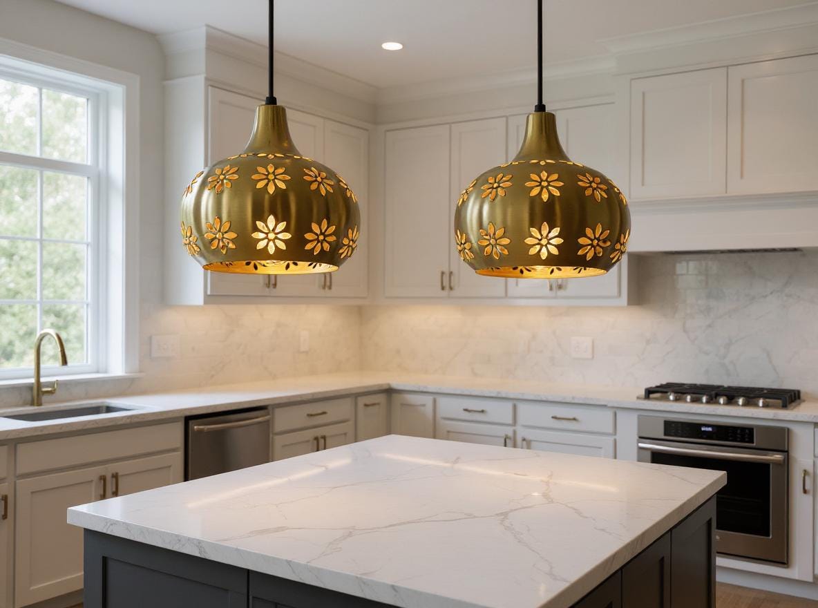 Handmade Brass Pendant Light: Floral Cut-Out Dome, Moroccan Lighting