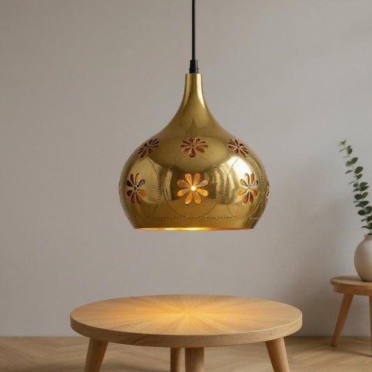 Handmade Brass Pendant Light: Moroccan Floral Cut-Out Ceiling Lamp
