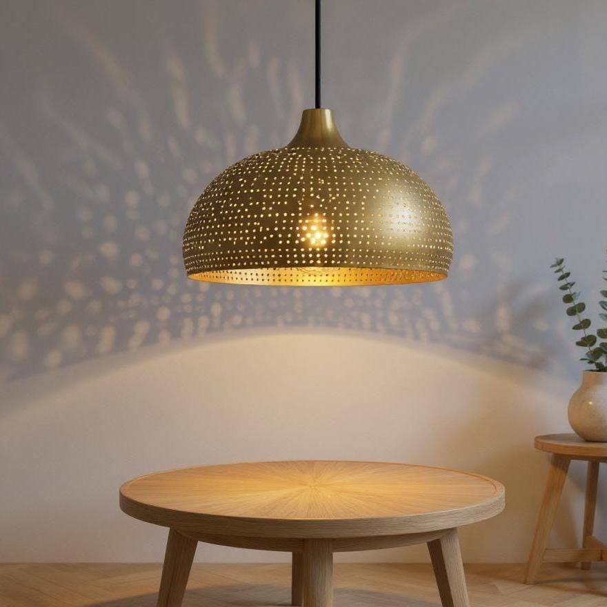 Moroccan Brass Pendant Lamp – Handmade Floral Ceiling Light for Boho, Mediterranean, or Contemporary Homes