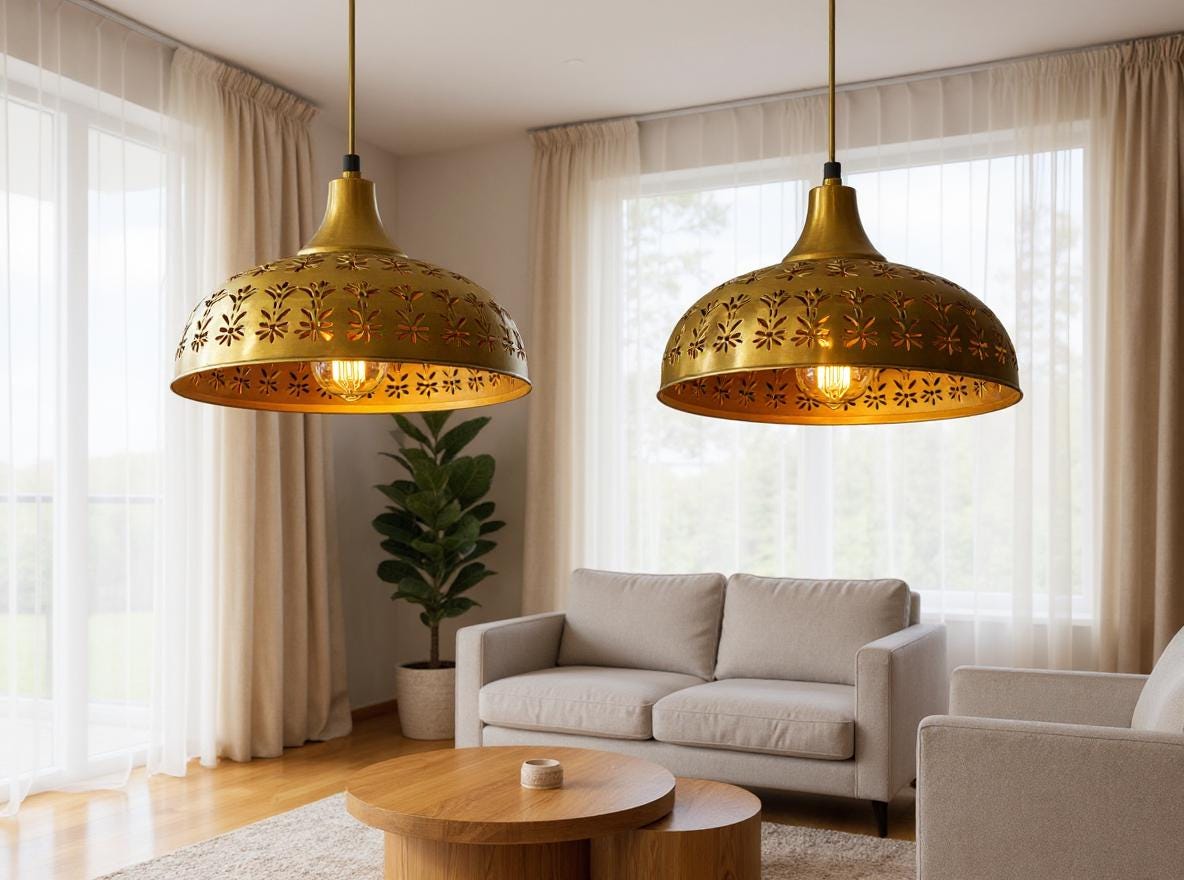 Handmade Brass Pendant Light: Floral Cut-Out Moroccan Ceiling Lamp