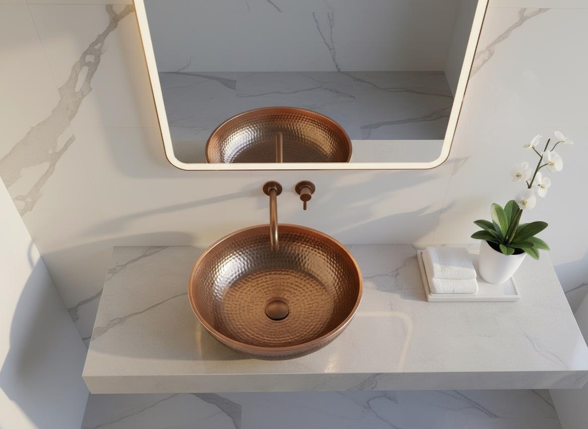 Handmade Hammered Copper Sink – Moroccan Honeycomb Vessel Basin