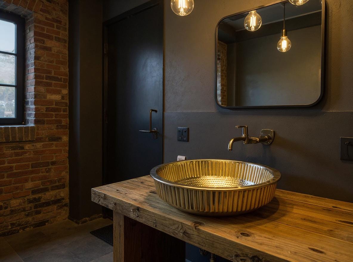Handcrafted Polished Brass Vessel Sink, Modern Fluted Gold Bathroom Basin