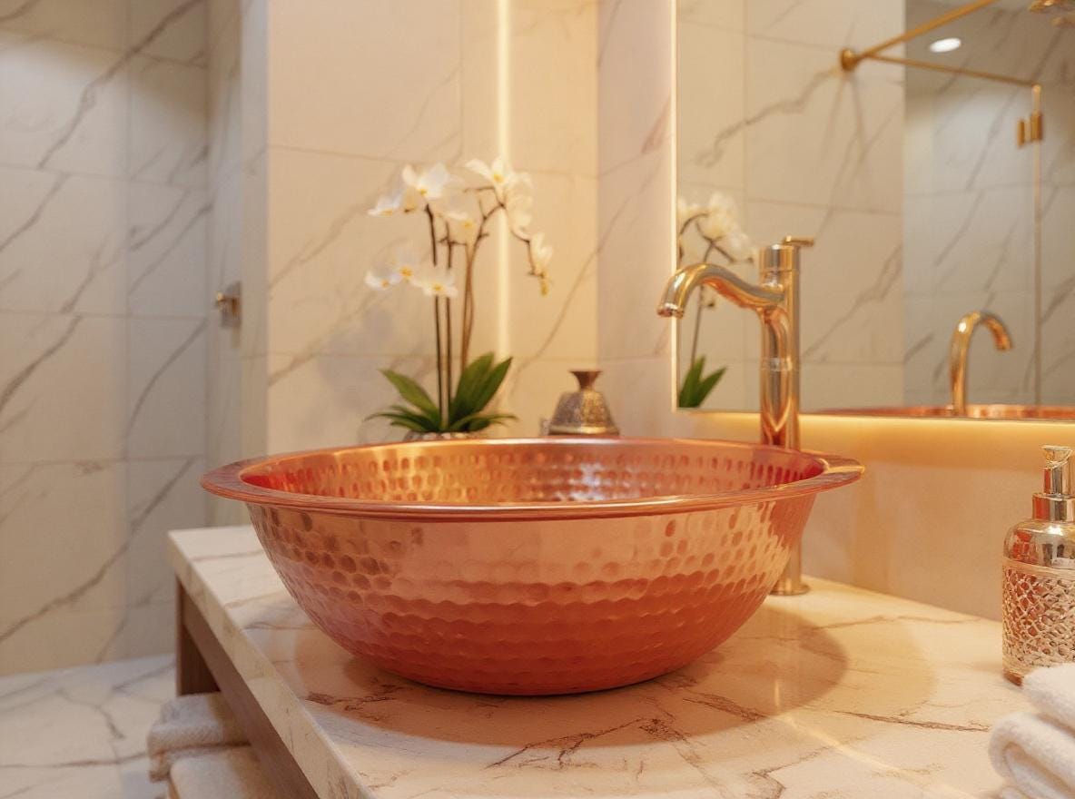 Handmade Hammered Copper Sink Bowl – Moroccan Honeycomb Vessel Basin