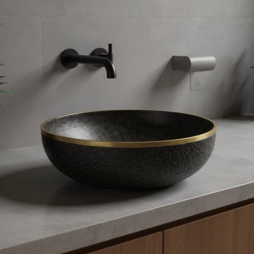 Handmade Black Patina Brass Sink: Hammered Moroccan Vessel Basin