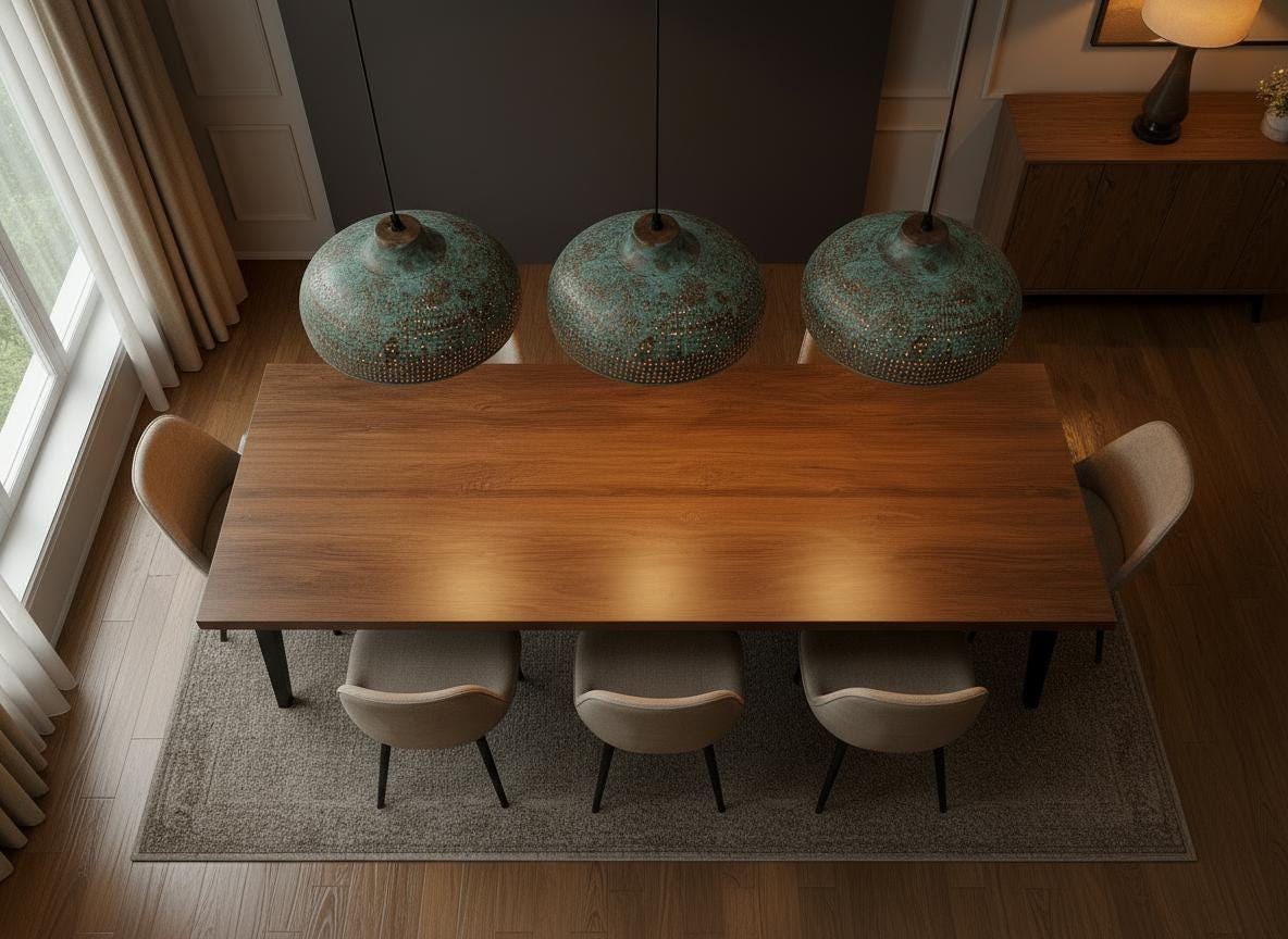 Handmade Green Patina Brass Pendant Light: Moroccan Boho Dome