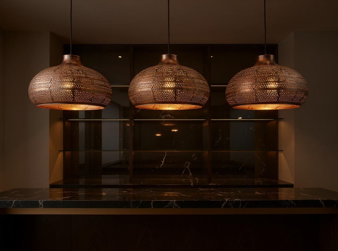 Handmade Brass Pendant Light – Hammered Dome Lamp in Brown Patina, Moroccan Ceiling Fixture for Living Room or Dining Area