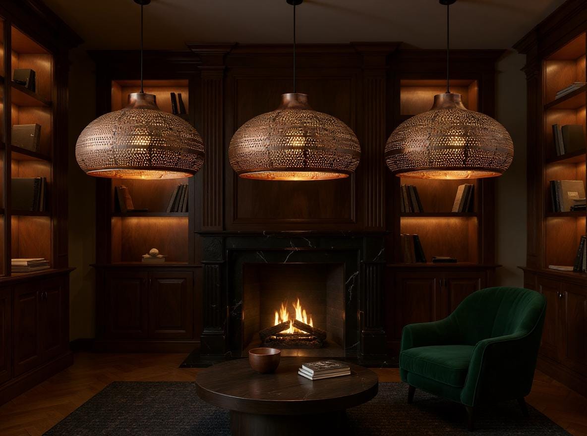 Handmade Brass Pendant Light – Hammered Dome Lamp in Brown Patina, Moroccan Ceiling Fixture for Living Room or Dining Area