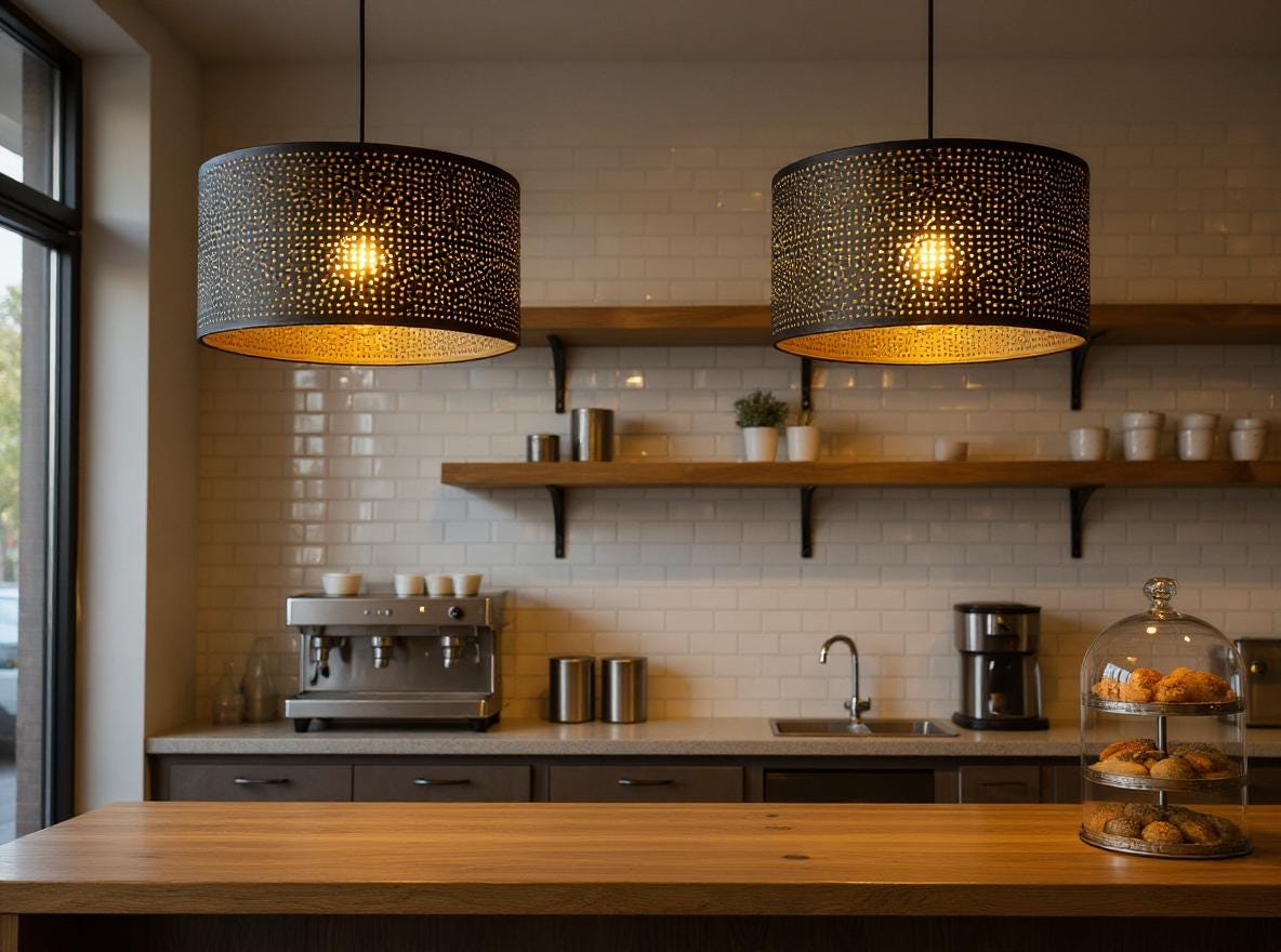 Handmade Moroccan Black Brass Pendant Lamp: Pierced Drum Shade