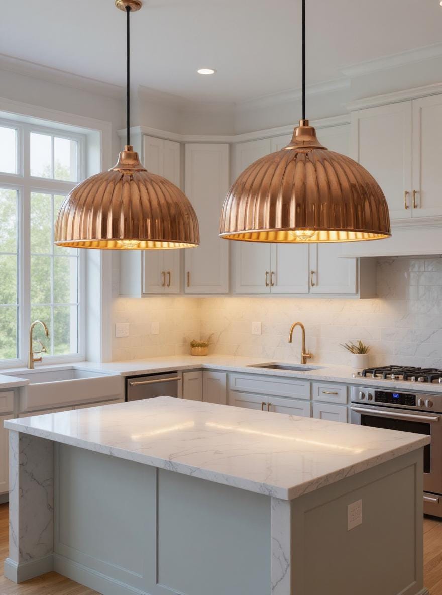 Handmade Ribbed Copper Pendant Light - Moroccan Brass Ceiling Lamp