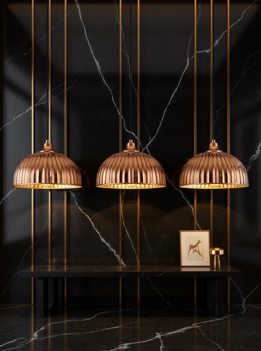 Handmade Ribbed Copper Pendant Light - Moroccan Brass Ceiling Lamp