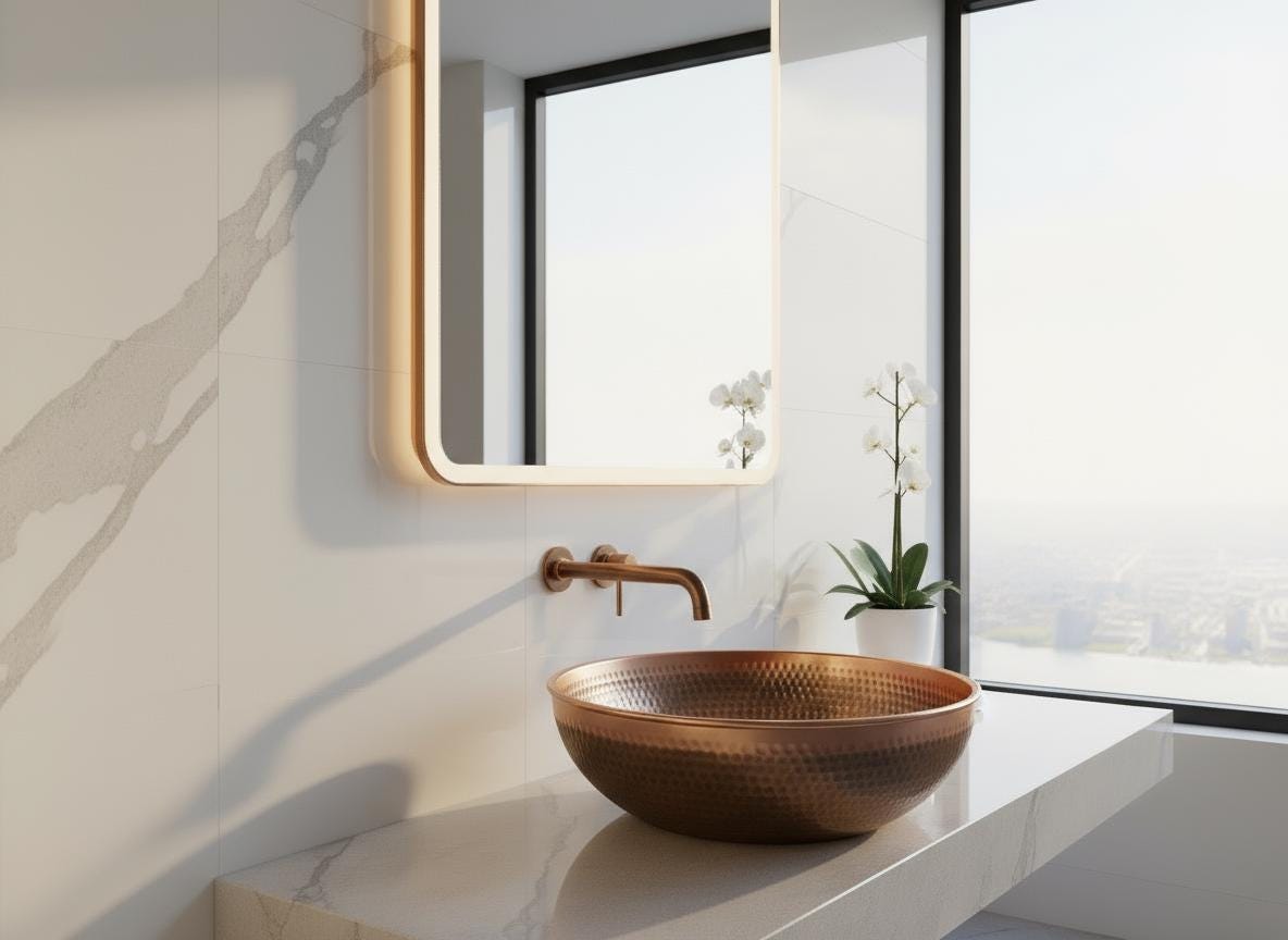 Handmade Hammered Copper Sink – Moroccan Honeycomb Vessel Basin