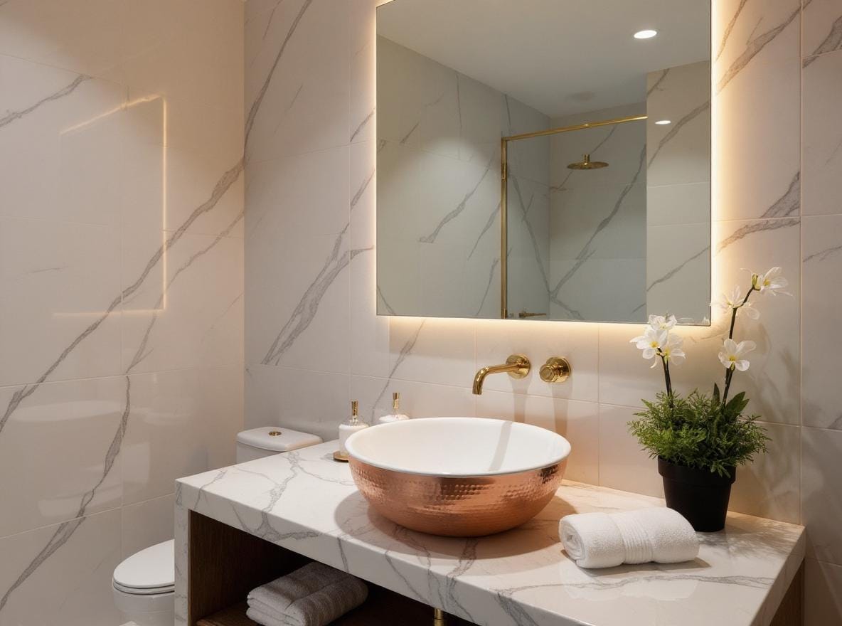 Handmade Hammered Copper Sink – White Brass Interior, Moroccan Farmhouse Vessel