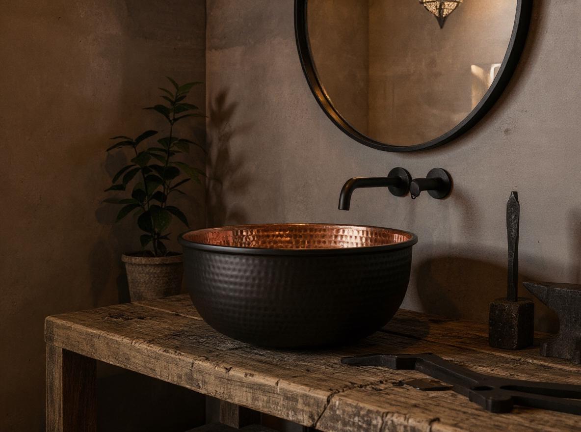 Handmade Black Hammered Copper Sink Bowl – Moroccan Farmhouse Basin