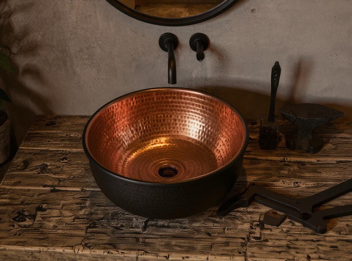 Handmade Black Hammered Copper Sink Bowl – Moroccan Farmhouse Basin
