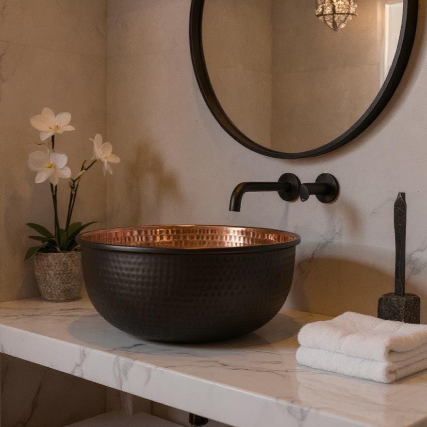 Handmade Black Hammered Copper Sink Bowl – Moroccan Farmhouse Basin